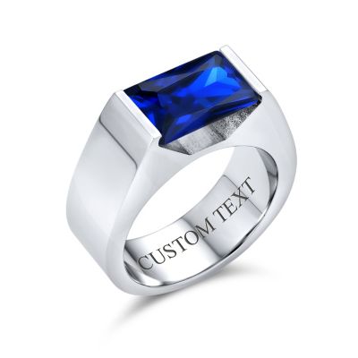 Modern Design 4CTW Blue Emerald Cut CZ Statement Ring Stainless Steel