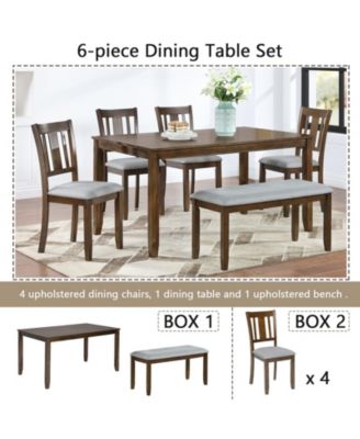 CASAINC 6 Pc. Set MDF, Birch Veneer, Solid Wood Bench, Upholstered Chairs, Space-Saving Dining Table Set