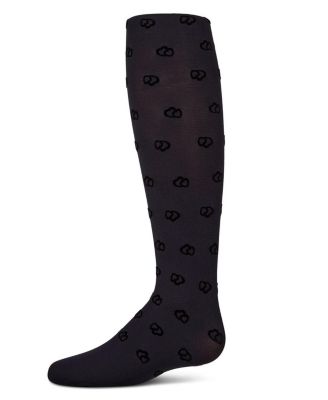 Girls Opaque "Overlapped Heart" Flocked Tights