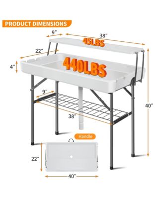 2-Tier Outdoor Portable Folding Ice Cooler Table with Removable Matching Skirt and Shelf