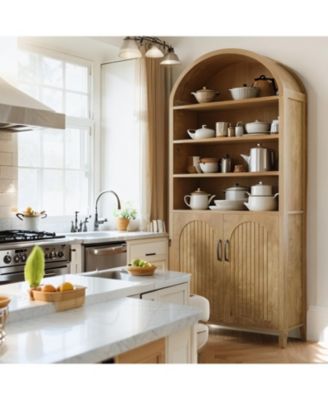 70.9 Inches Tall Arched Kitchen Pantry, 8-Tier Pantry Cabinet with Doors & Adjustable Shelves