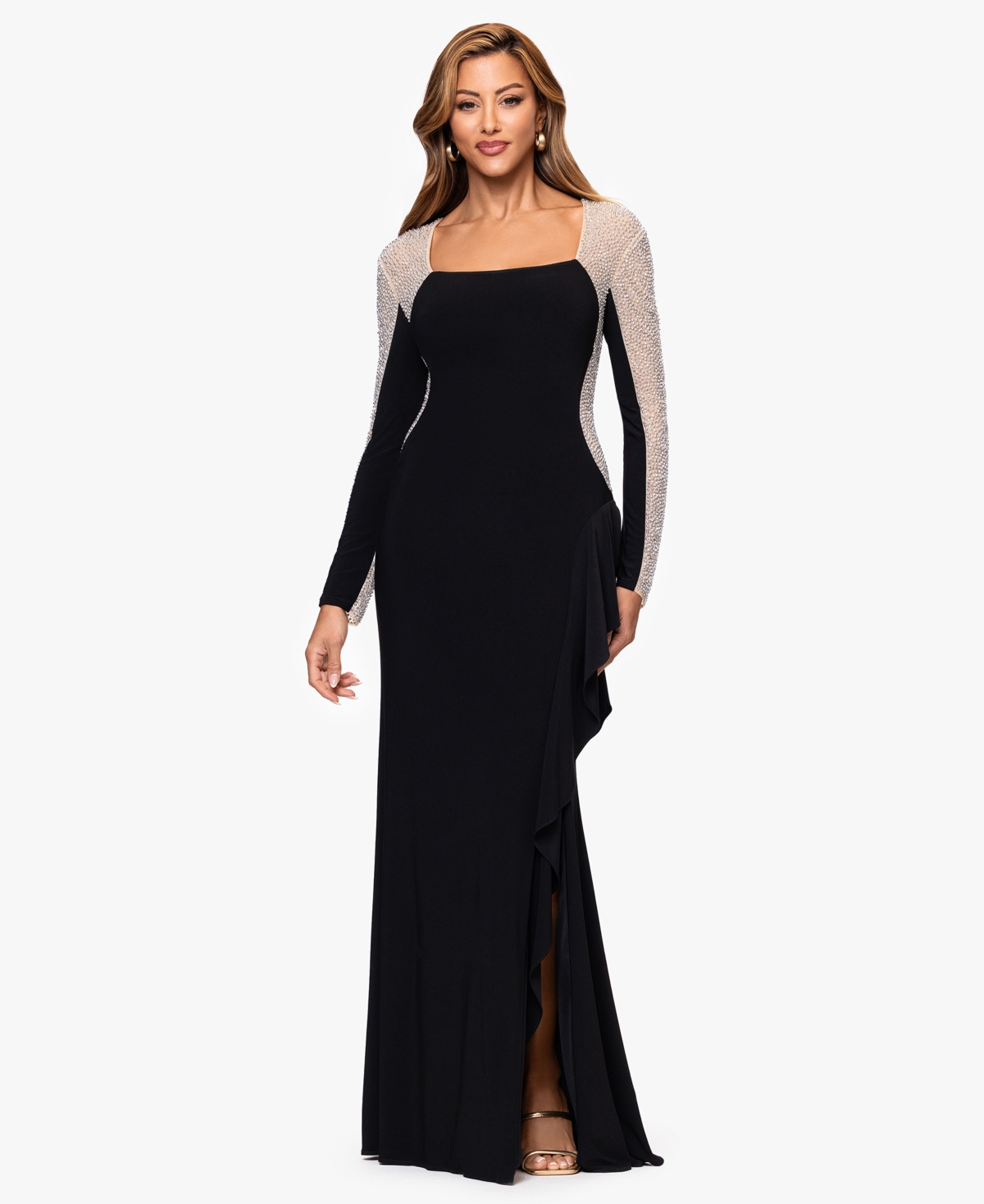 Xscape Petites Womens Embellished Polyester Evening Dress In Black