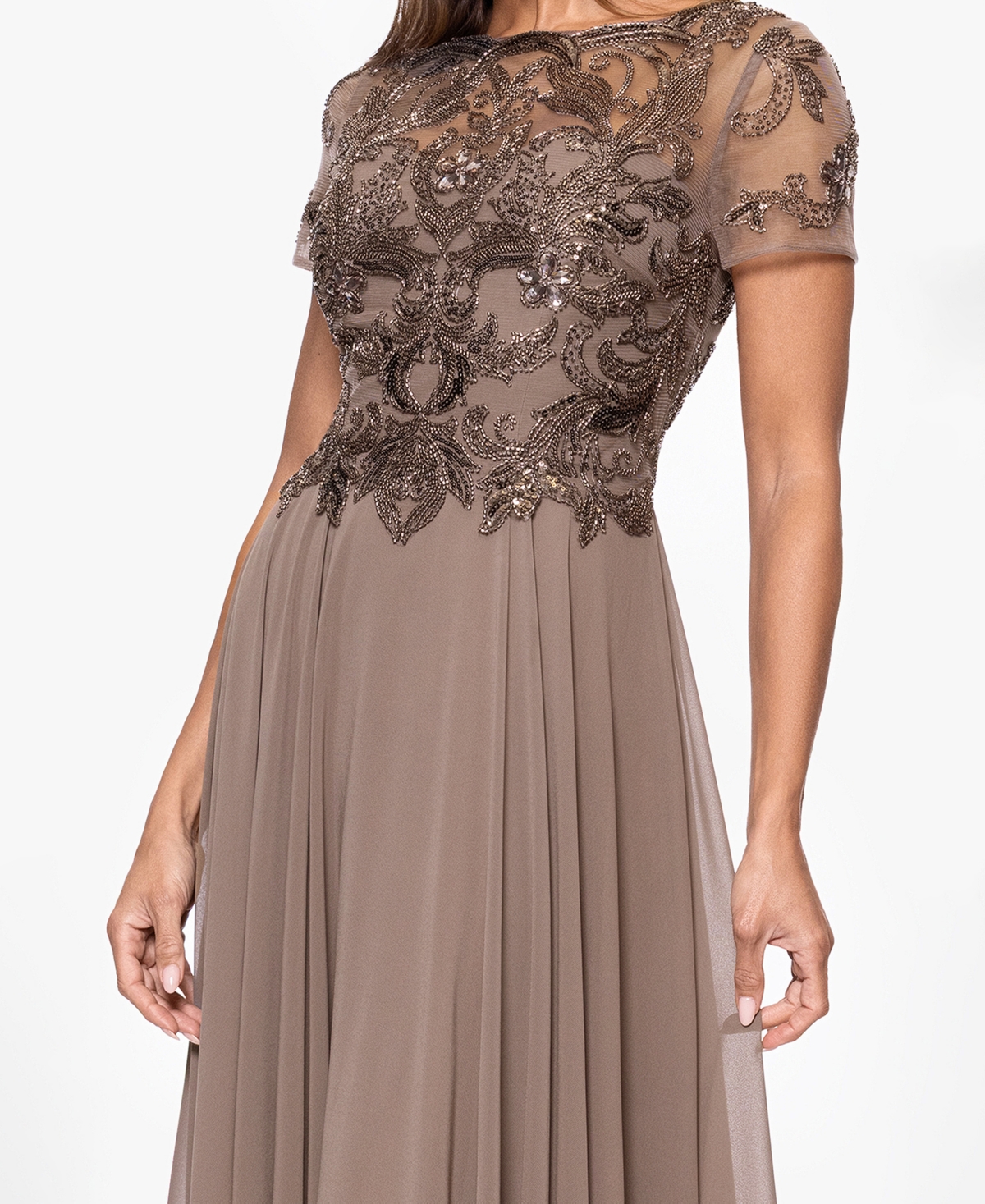 Xscape Women's Boat Neck Beaded Dress In Brown