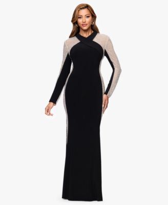 XSCAPE - Women's V-Neck Long Sleeve Dress