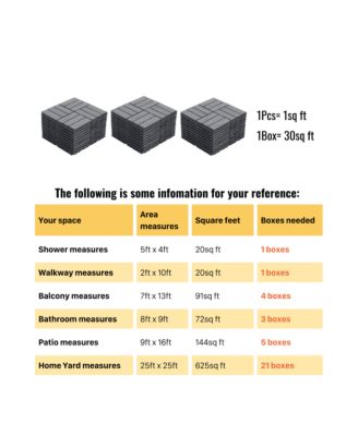 30-Pack 12'' Acacia Hardwood Checker Pattern Interlocking Deck Tiles Light Gray