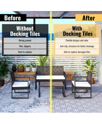 30-Pack 12'' Acacia Hardwood Checker Pattern Interlocking Deck Tiles Light Gray