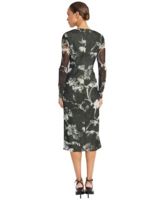 Women's Long Sleeve Printed Midi Dress