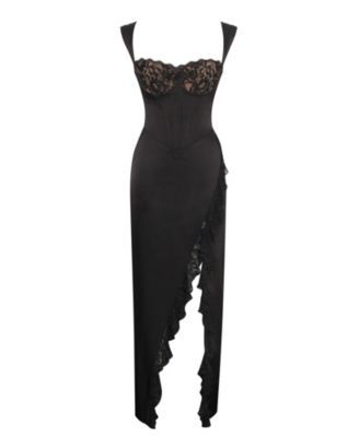 Women's Freddie Black Lace Satin Maxi Corset Dress