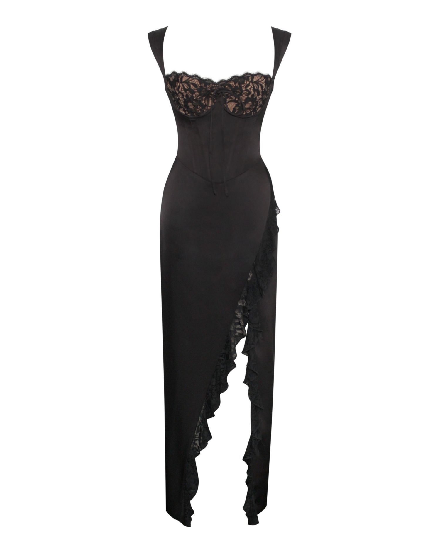 Women's Freddie Black Lace Satin Maxi Corset Dress