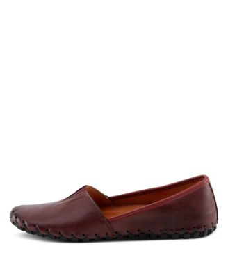 Kathaleta Leather Slip-On Comfort Flats with V-Elastic Notch, Arch Support and Removable Insole
