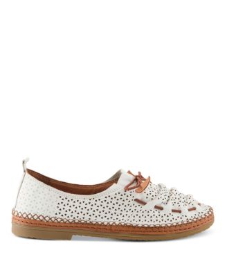 BERNA-PERF Leather Perforated Slip-On Flats with Elastic Laces