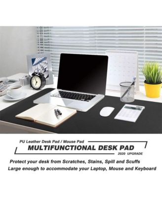 Pure Black PU Leather Desk Mat - 31.4” x 15.7” Large Mouse Pad & Writing Surface | Dual-Sided Office Desk Pad for Keyboard, Laptop, and Workspace - Non-Slip Base