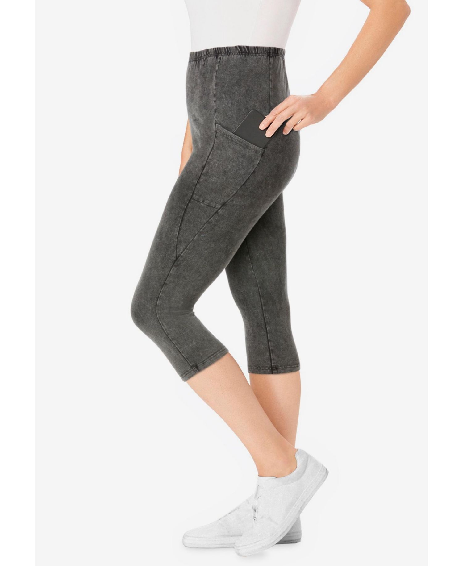 Plus Size Within Stretch-Cotton Knit Pull-On Pocket Capri Leggings