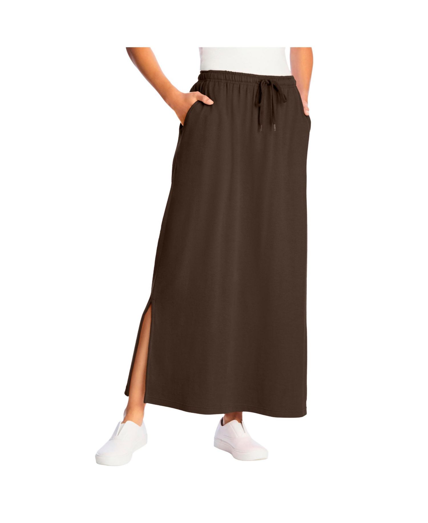 Plus Size Sport Knit Side-Slit Skirt