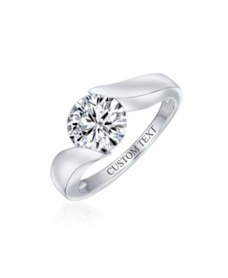 Modern 3CT Round CZ Tension Set Solitaire Promise Ring with Plain Band in Sterling Silver