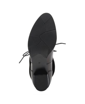 Galil Polished Leather Lace-Up Bootie with Fold-Over Cuff and Stacked Heel