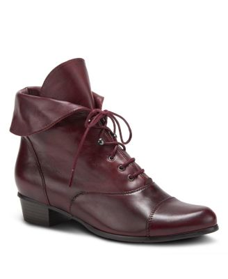 Galil Polished Leather Lace-Up Bootie with Fold-Over Cuff and Stacked Heel