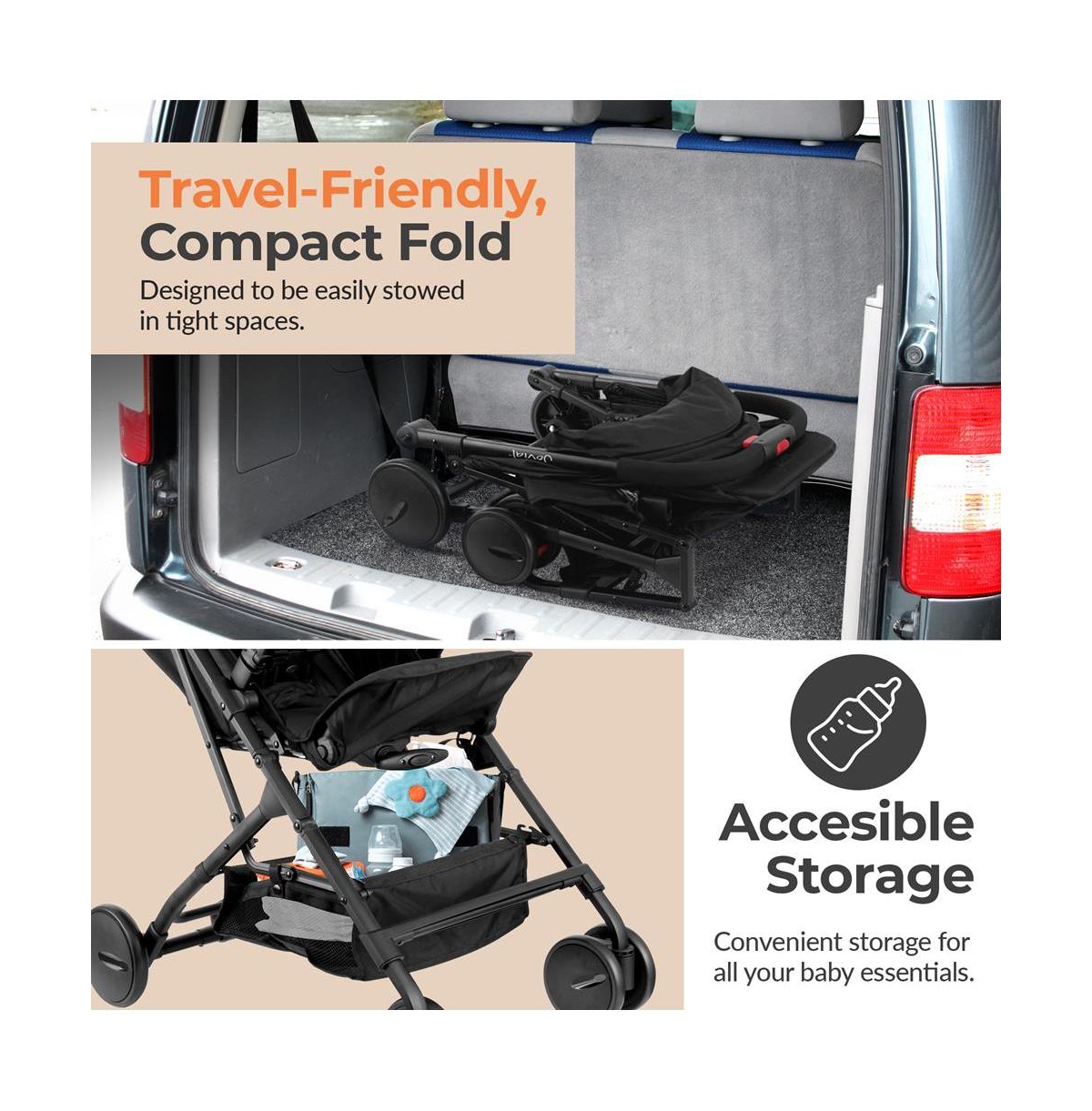 Jovial Kids Portable Folding Stroller – Lightweight Compact Travel Stroller with Easy Fold Design