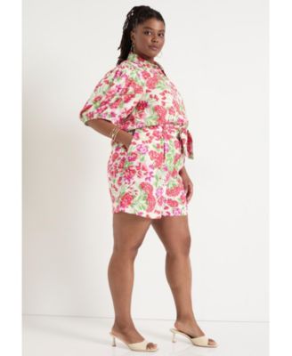 Women's June + Vie Puff-Sleeve Button-Down Blouse