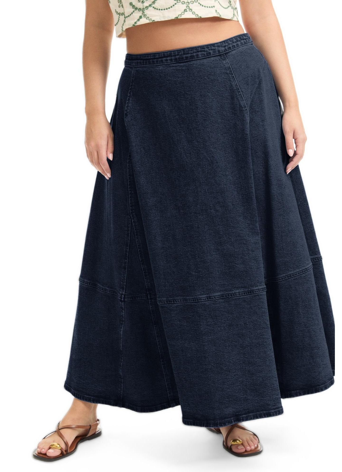 Женская юбка June & Vie Fit-And-Flare Stretch Denim Midi, цвет: Dark Rinse — фото 3