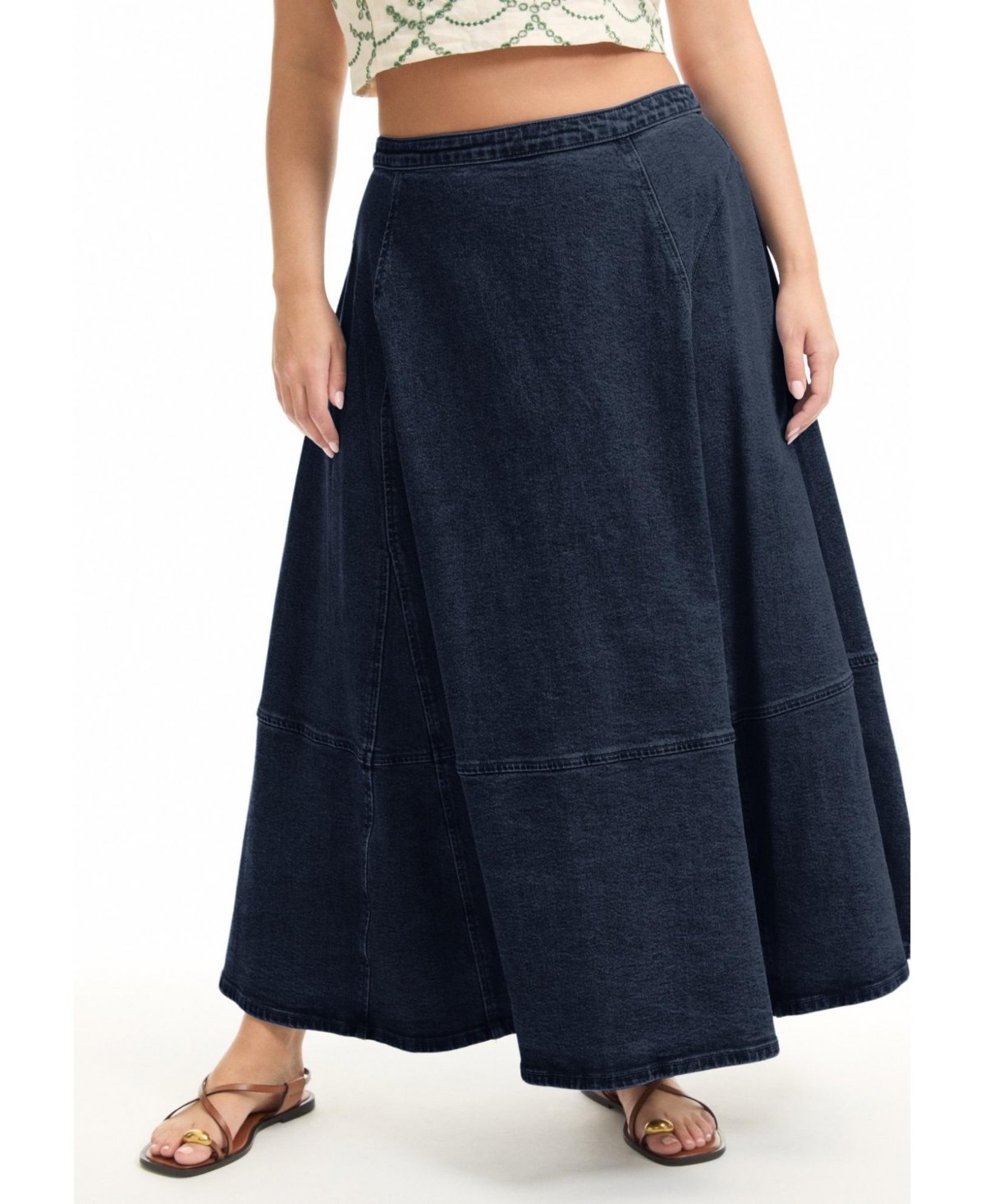 June + Vie Women's Fit-And-Flare Denim Midi Skirt