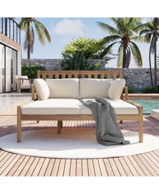 Teak Daybed Chaise Lounges 4 Pillows & Curved Armrests