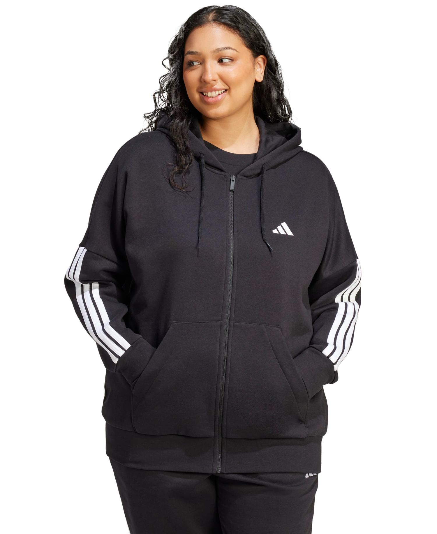 Plus Size Essentials 3-Stripes Full-Zip Fleece Hoodie