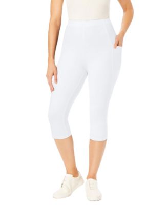 Women's Plus Size Stretch-Cotton Knit Pull-On Pocket Capri Leggings