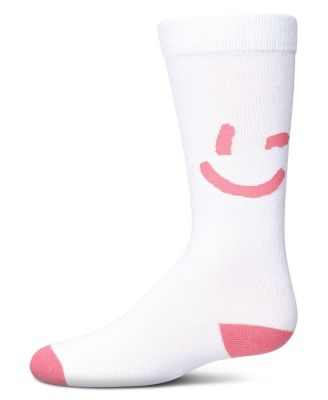 Big Girls Air Brush Winking Smiley Cotton Blend Knee High Sock