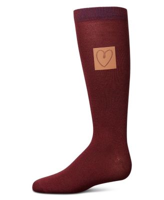 Little Girls Cork Heart Patch Tab Knee High Socks