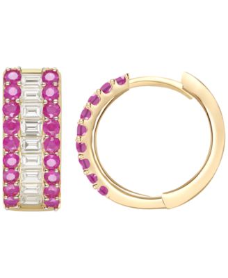 Gemstone and Diamond Hoop Earrings (1/4 ct.t.w.) in 14K Gold (also in 14K White Gold)