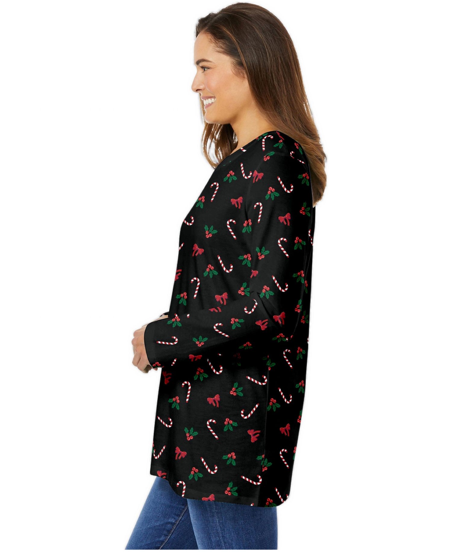 Plus Size Perfect Printed Long-Sleeve Crewneck Tee