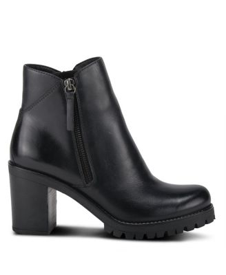DEALEY Leather Booties with Double Zippers and Lug Platform Sole