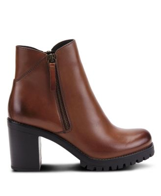 DEALEY Leather Booties with Double Zippers and Lug Platform Sole