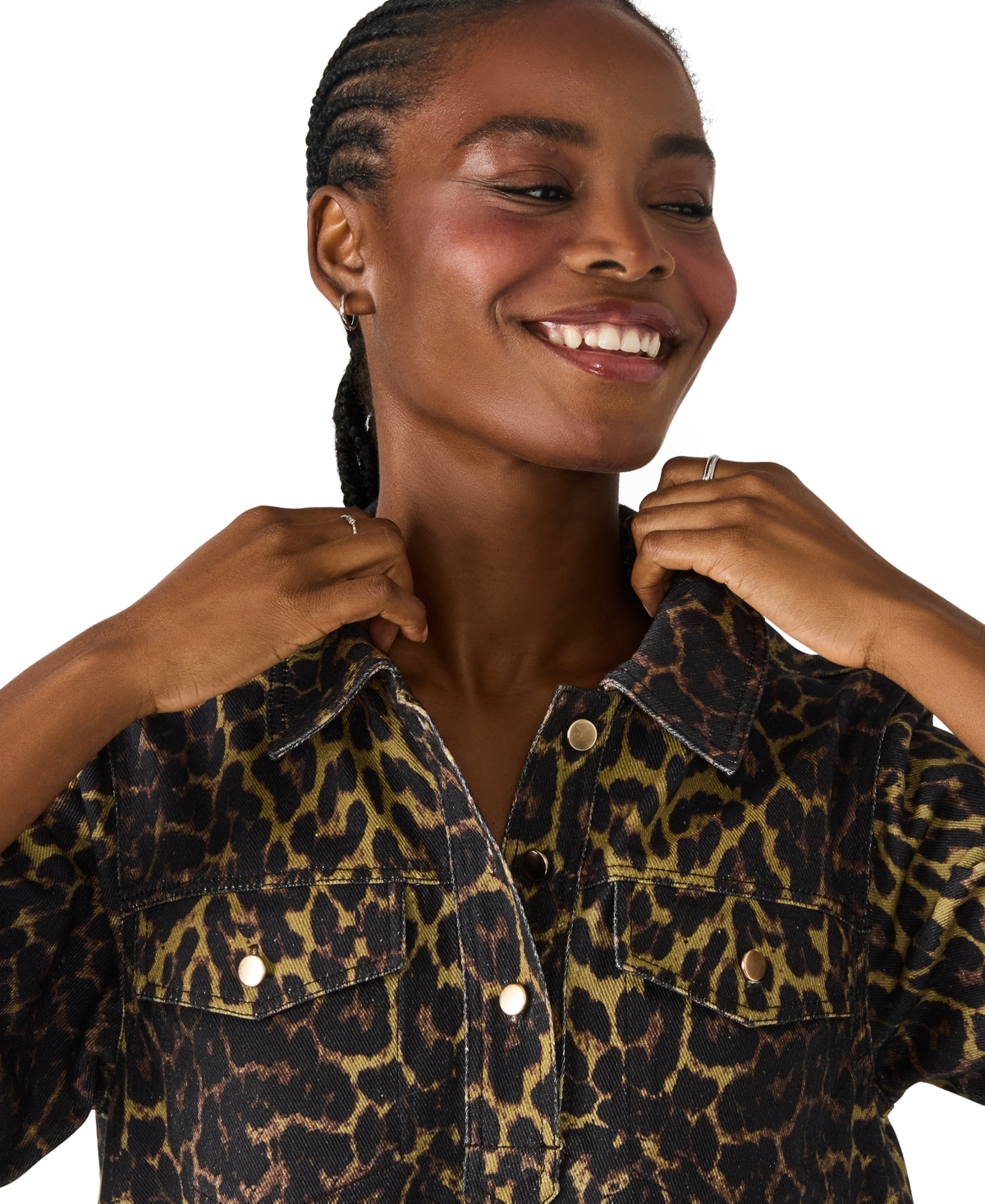 Steve Madden Freddy Leopard Print Denim Shirtdress In Multi