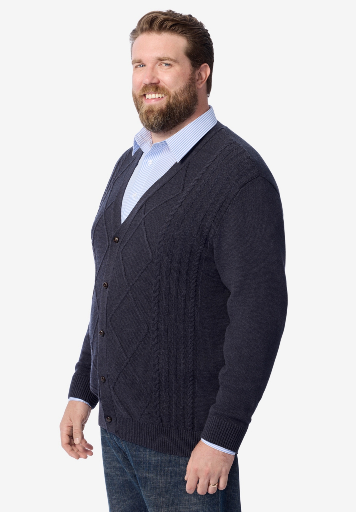 KingSize Big & Tall Shoreman's Cardigan Cable Knit Sweater