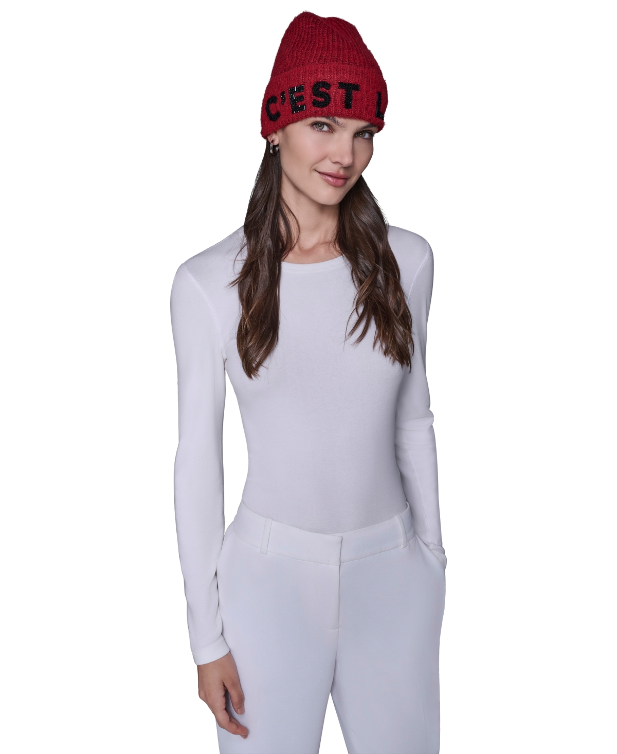 Karl Lagerfeld Paris Women's C'Est La Vie Patch Detail Beanie