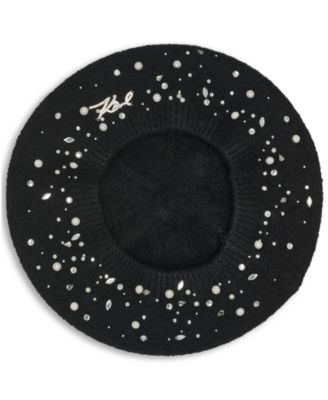 Women's Crystal Stud Detail Beret Hat