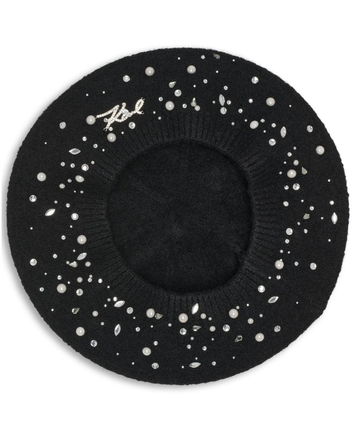 Karl Lagerfeld Women's Crystal Stud Detail Beret Hat In Black