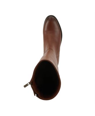 Hightail Knee-High Leather Boot with Calf Elastic Gore and Low Stacked Heel