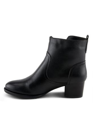 Nazca Leather Ankle Bootie with Gold Snap Button and Functional Zipper