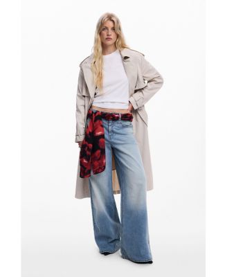 Women's Rectangular scarf with red flowers