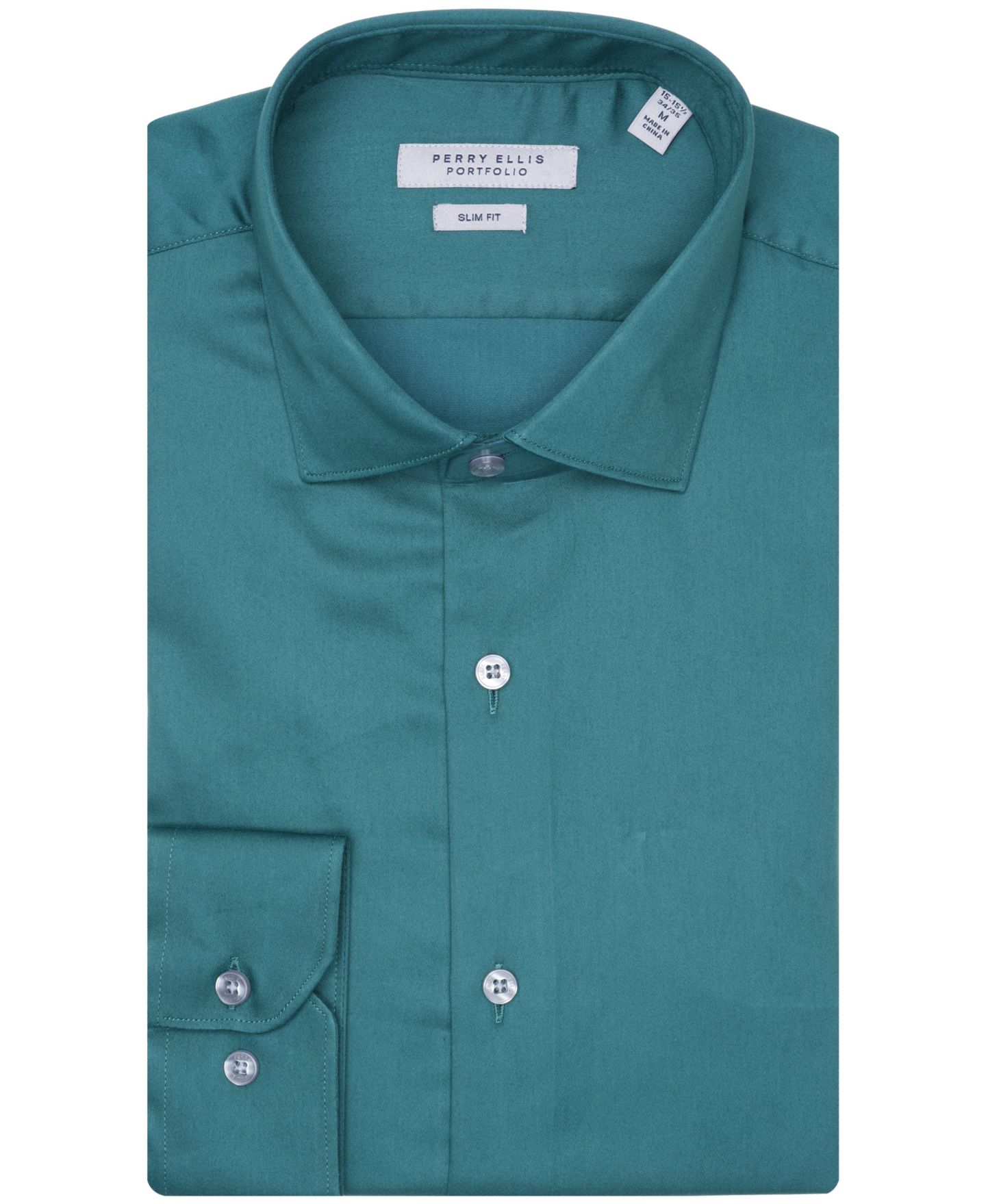 Мужская рубашка Perry Ellis Portfolio Solid Sateen Slim Fit Dress Shirt, цвет: Изумрудный — фото 6