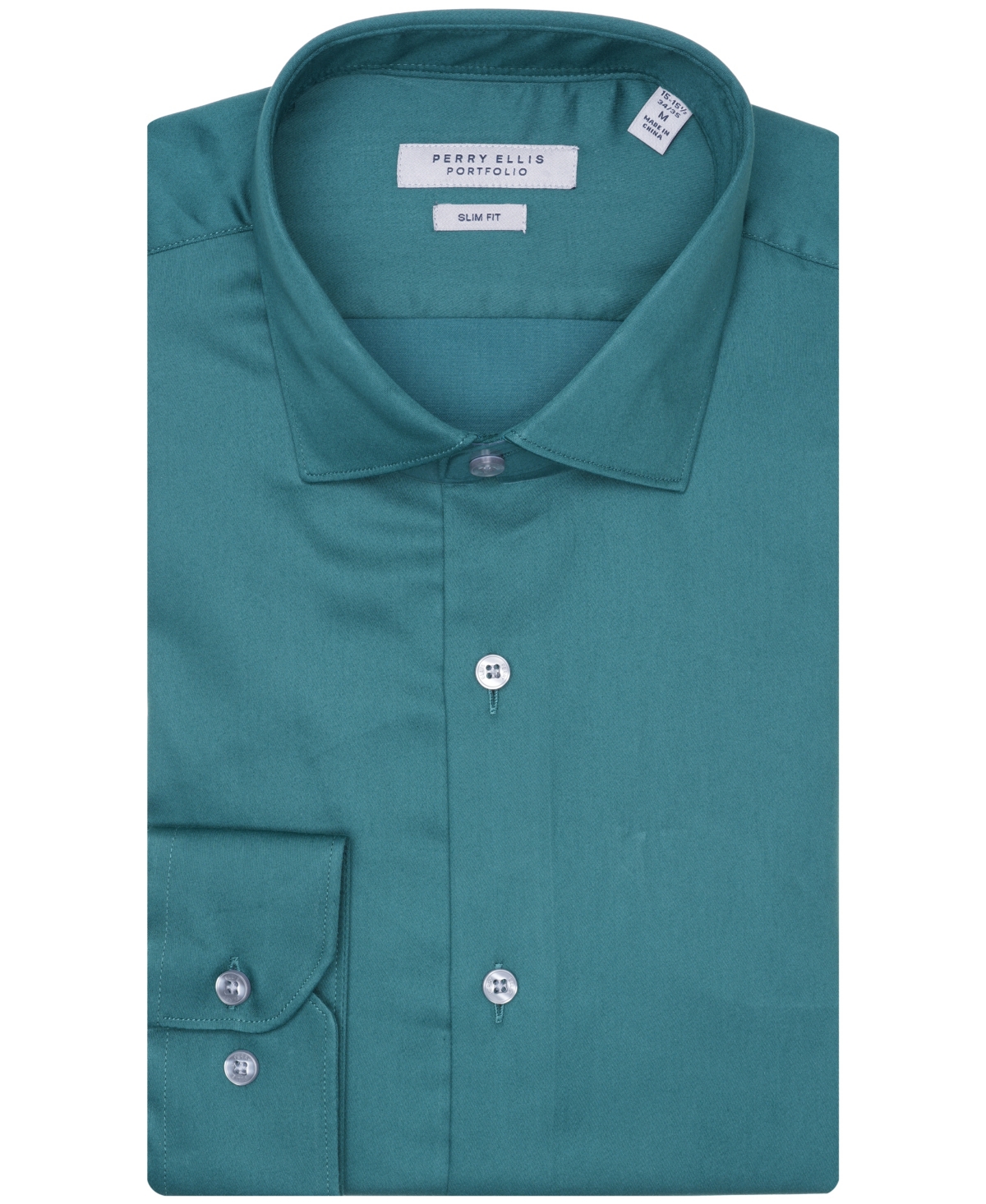 Perry Ellis Solid Sateen Slim Fit Dress Shirt In Green