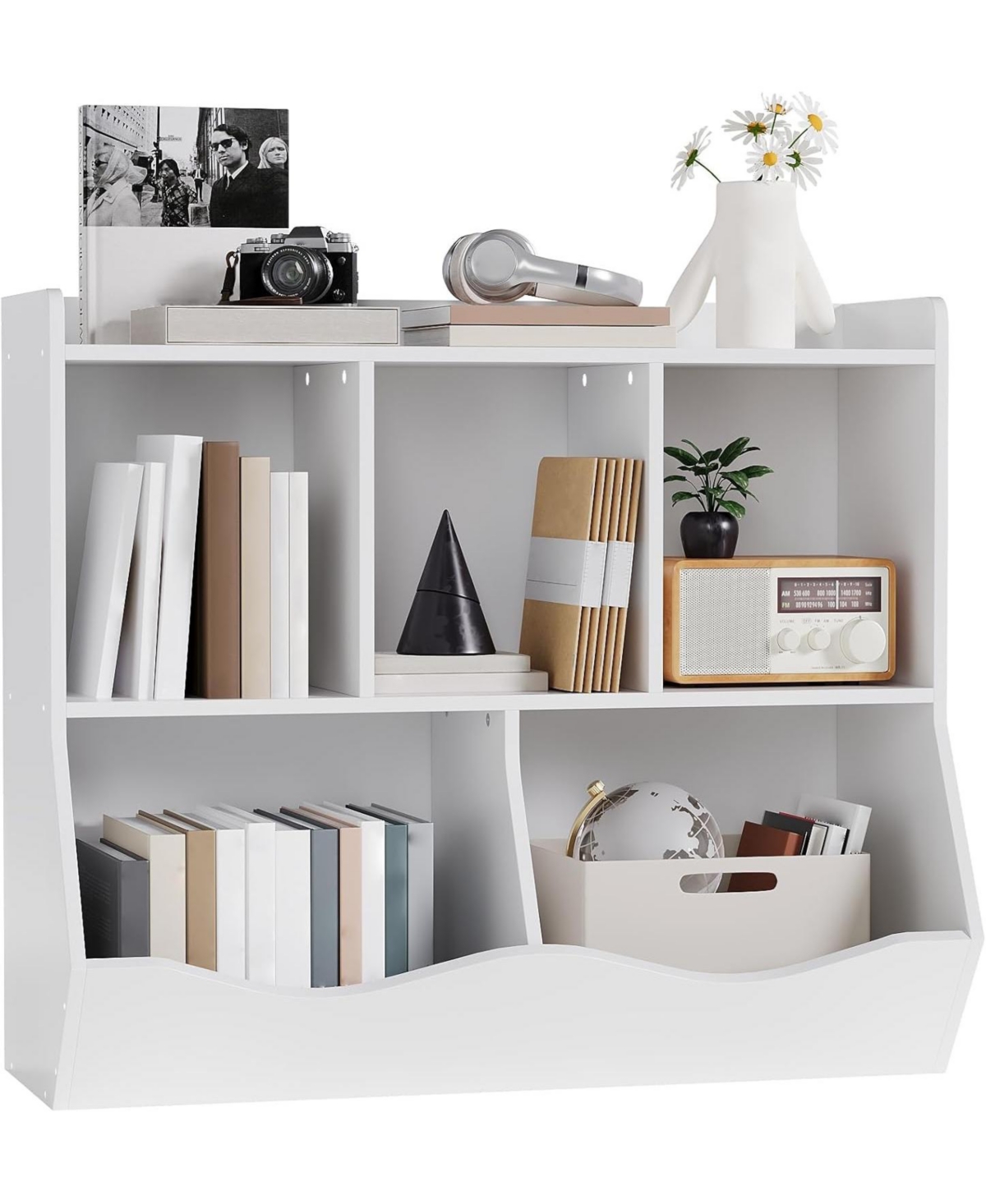 gaomon Stylish Wooden Toy Shelf, Toy Storage and Organization Shelf, Double-Layer Children's Bookshelf, Ideal for Game Rooms and Corridors, White