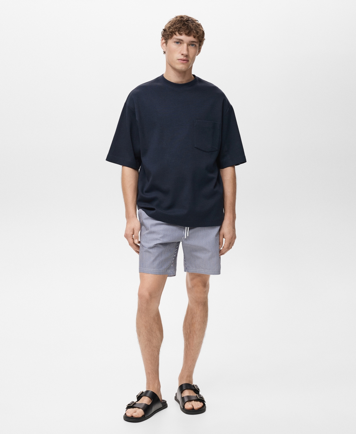 Mango Men's Seersucker Swimming Trunks In Blue