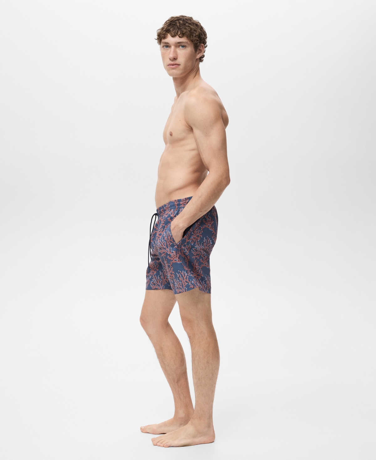 Mango Coral Print Swim Trunks In Red