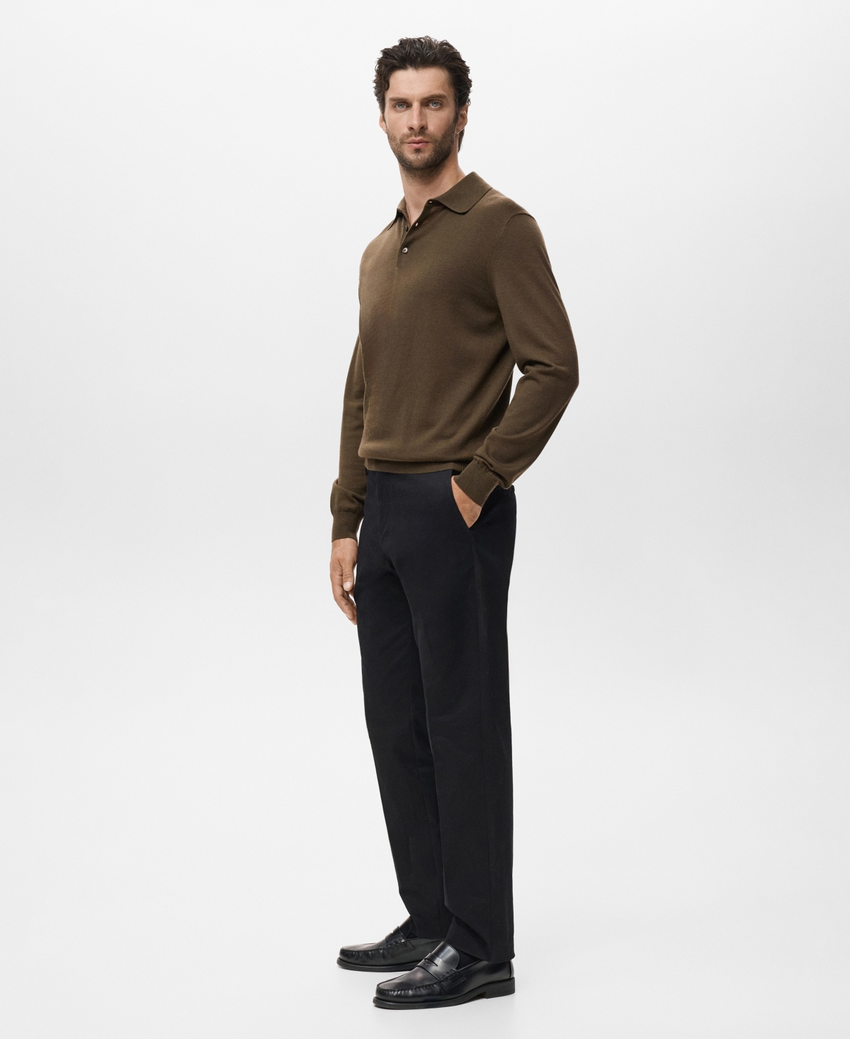 Mango Men's Wool Knitted Polo Sweater In Green