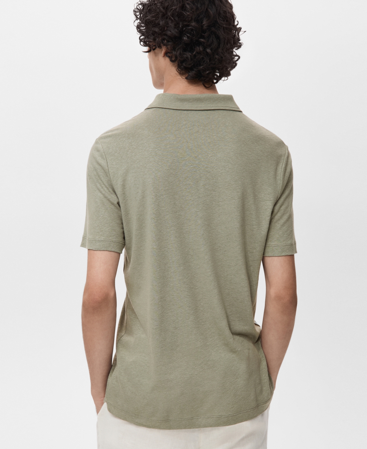 Mango Slim Fit Linen Blend Jersey Polo In Green