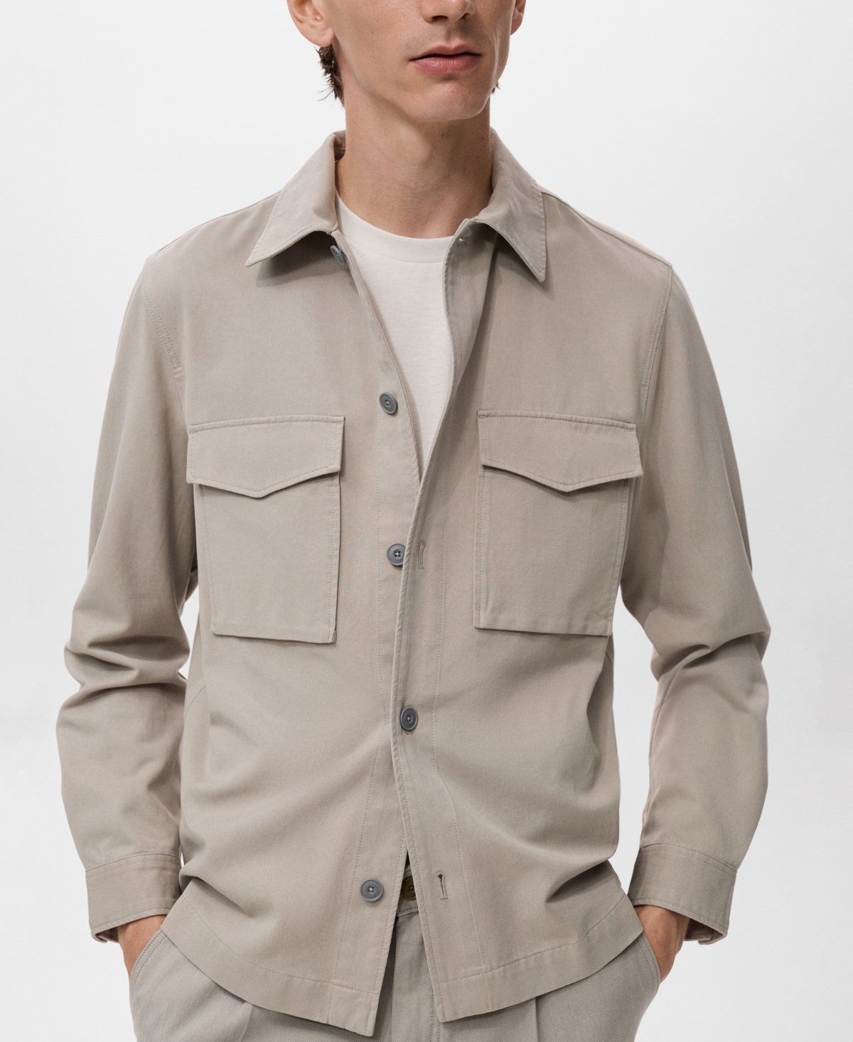Mango Men's Pockets Lyocell Cotton Jacket In Neutral